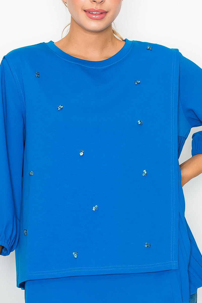 Rilynn Top with Pleating & Diamonds