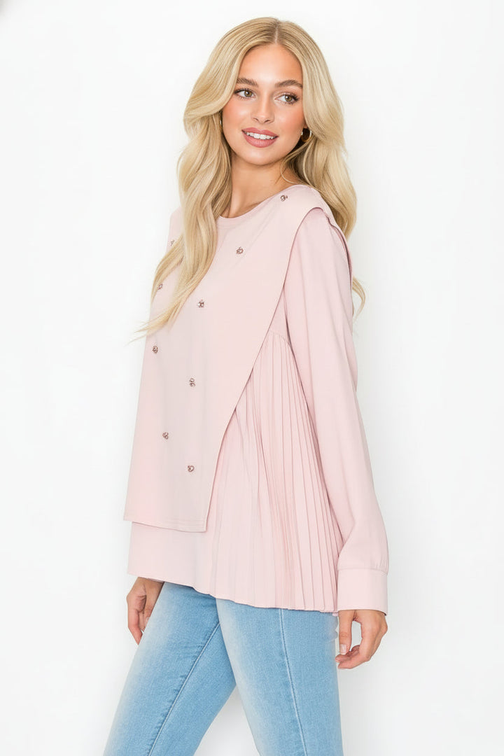 Rilynn Top with Pleating & Diamonds