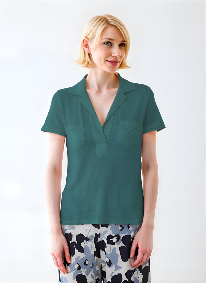 Stretch Linen Polo Shirt - Agave