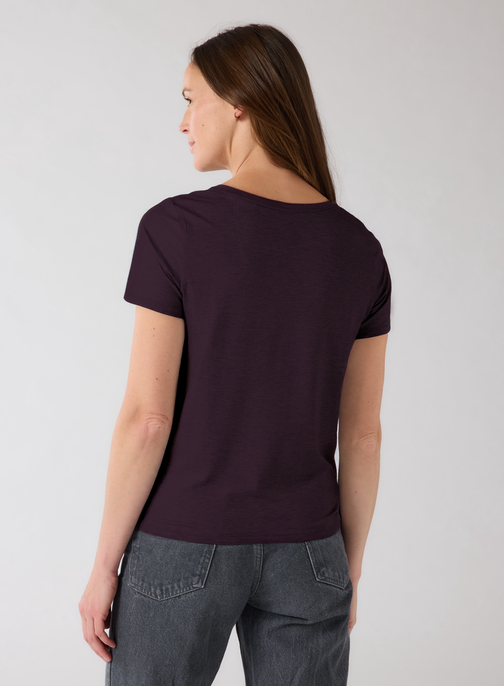 Soft Touch Metallic Short Sleeve Semi Relaxed Crewneck - Aubergine
