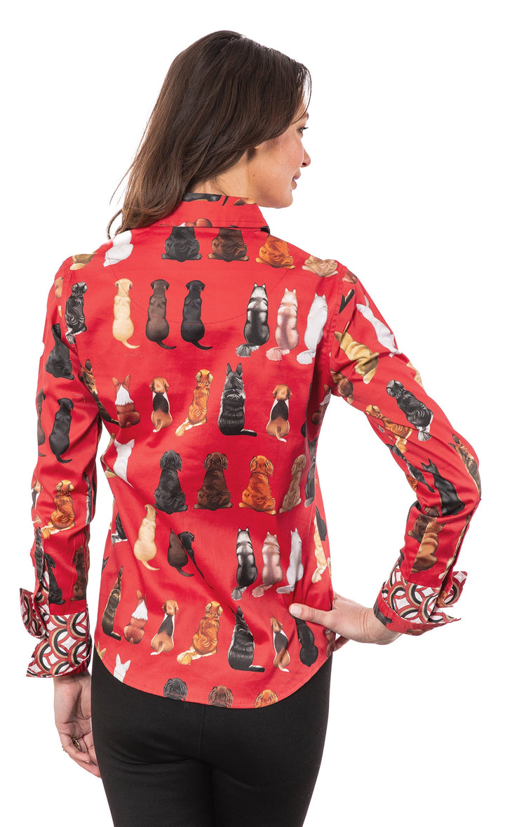 Rome Shirt Doggies Waiting for Treats Red Ground