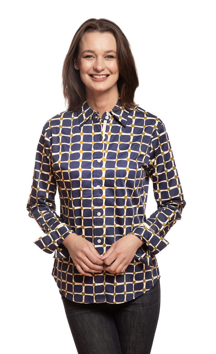Rome Shirt Navy Olive Grid Print