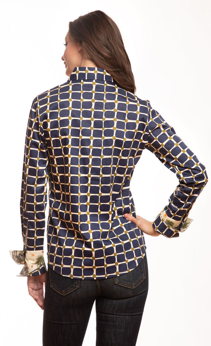 Rome Shirt Navy Olive Grid Print