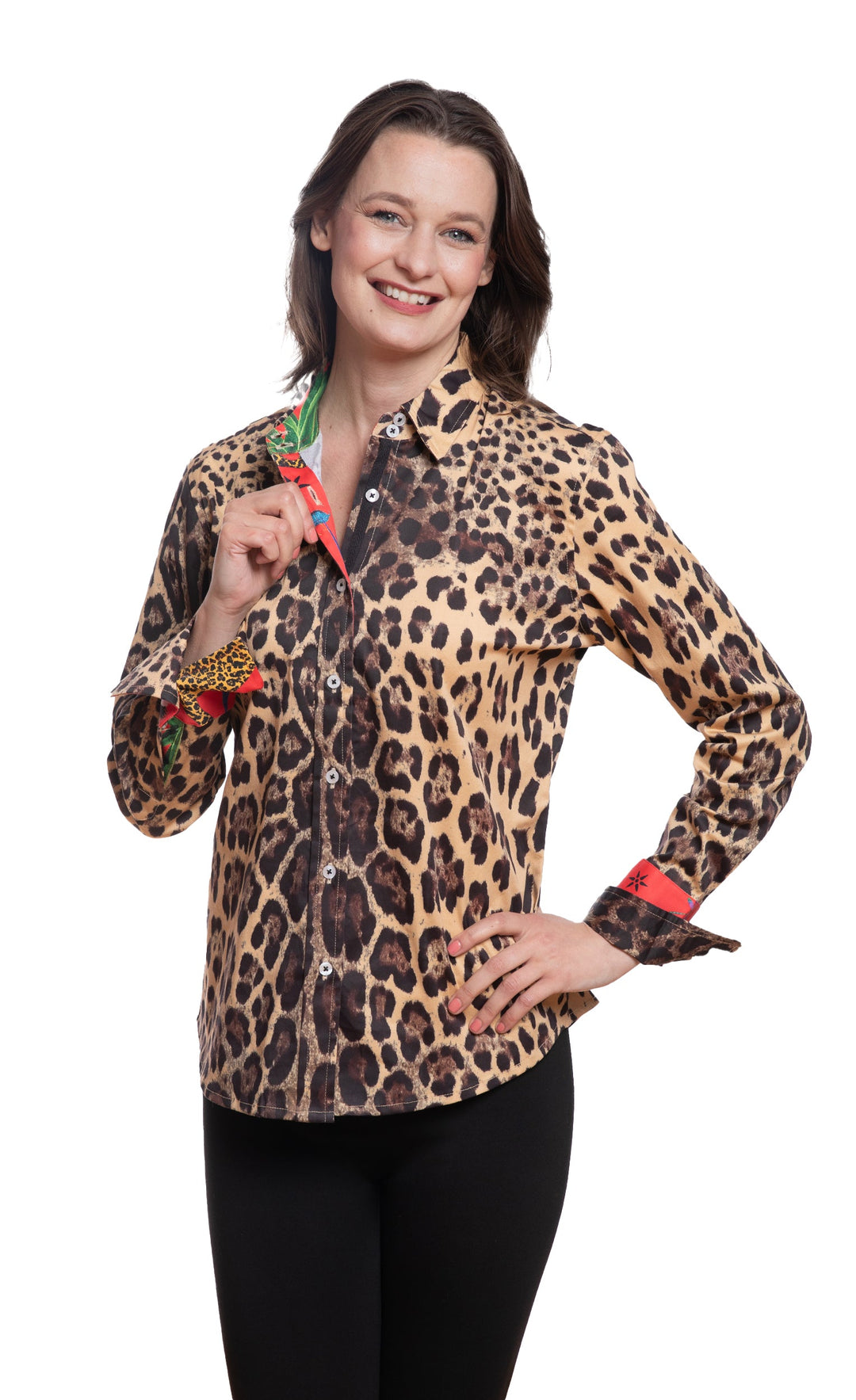 Rome Shirt Cheetah Print with Red Cuff