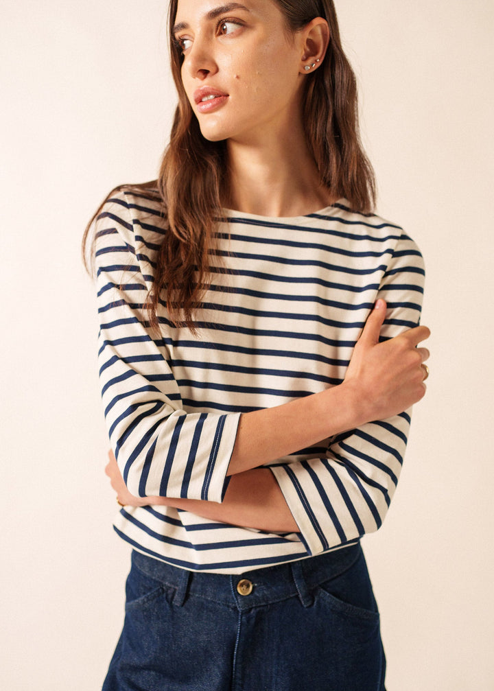 GALATHEE II - Breton Striped Top with ¾ Sleeve (ECRU / NAVY)