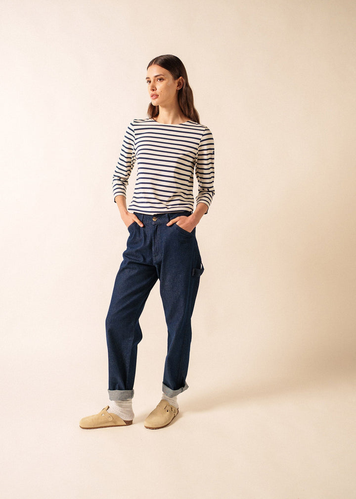 GALATHEE II - Breton Striped Top with ¾ Sleeve (ECRU / NAVY)