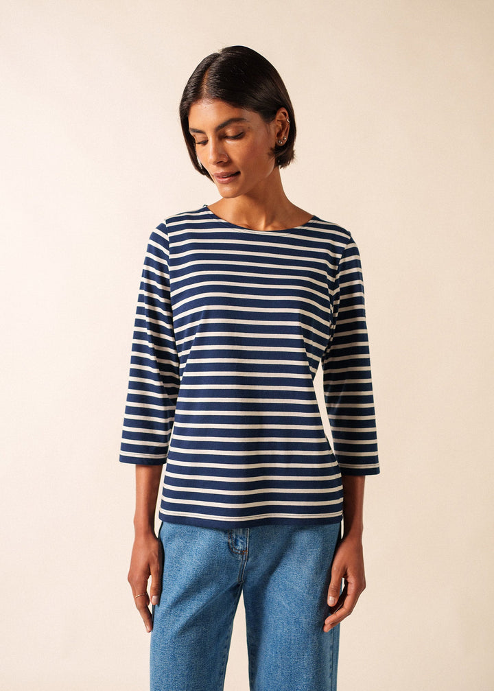 GALATHEE II - Breton Striped Top with ¾ Sleeve (NAVY / ECRU)