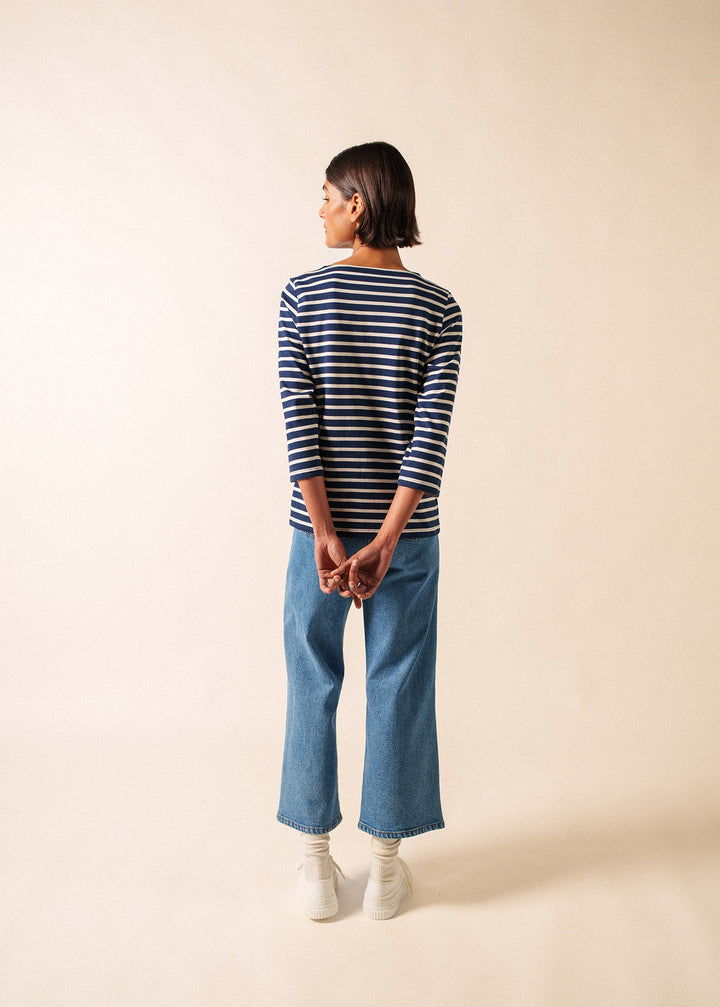 GALATHEE II - Breton Striped Top with ¾ Sleeve (NAVY / ECRU)