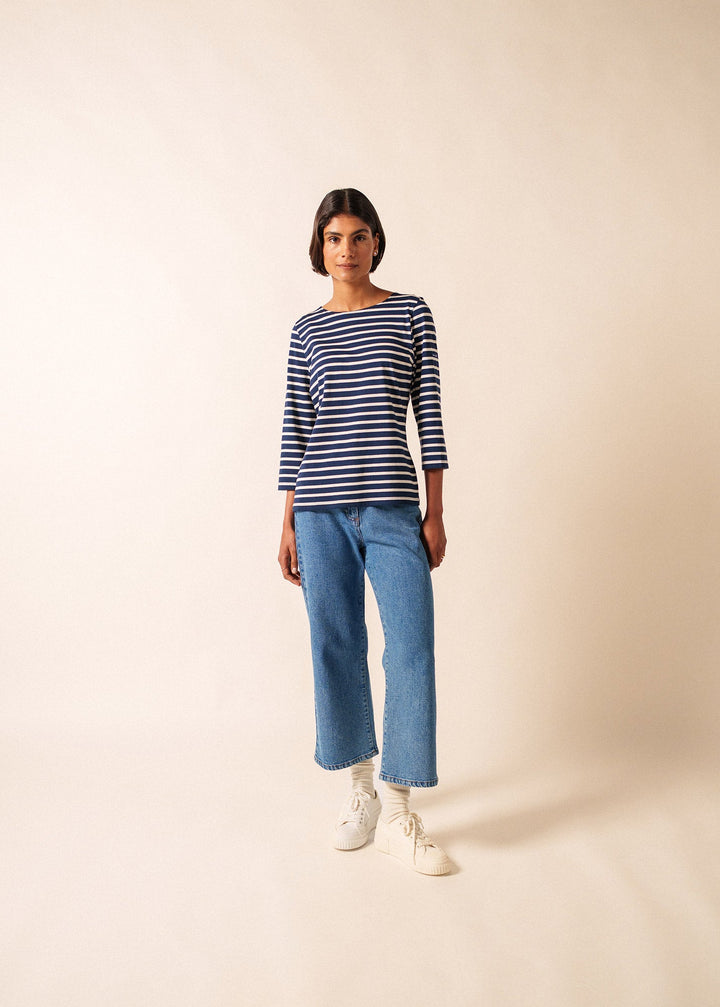 GALATHEE II - Breton Striped Top with ¾ Sleeve (NAVY / ECRU)