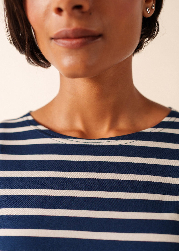 GALATHEE II - Breton Striped Top with ¾ Sleeve (NAVY / ECRU)