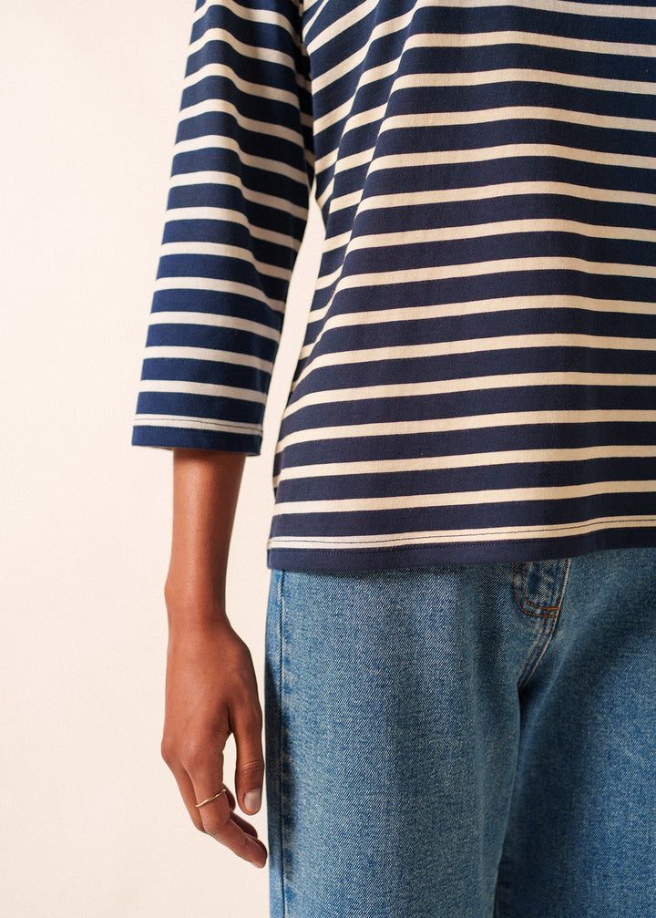 GALATHEE II - Breton Striped Top with ¾ Sleeve (NAVY / ECRU)