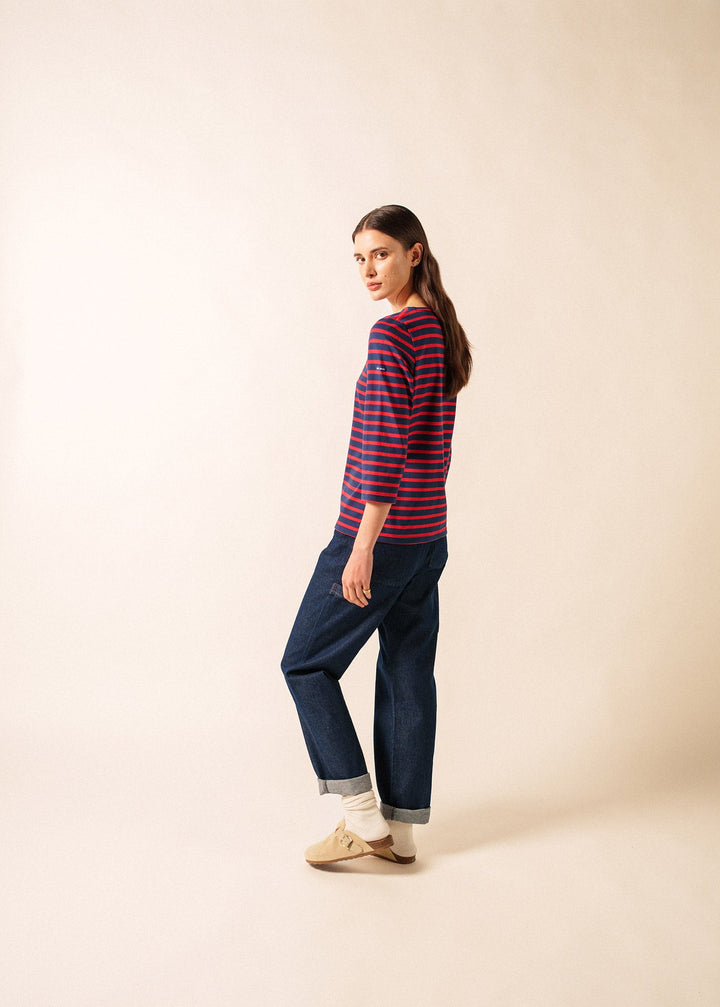 GALATHEE II - Breton Striped Top with ¾ Sleeve (NAVY / RED)