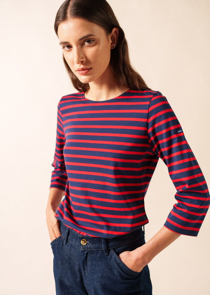 GALATHEE II - Breton Striped Top with ¾ Sleeve (NAVY / RED)