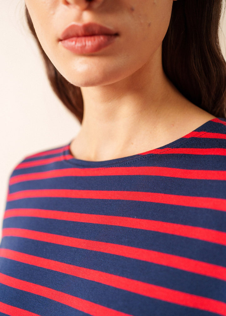 GALATHEE II - Breton Striped Top with ¾ Sleeve (NAVY / RED)