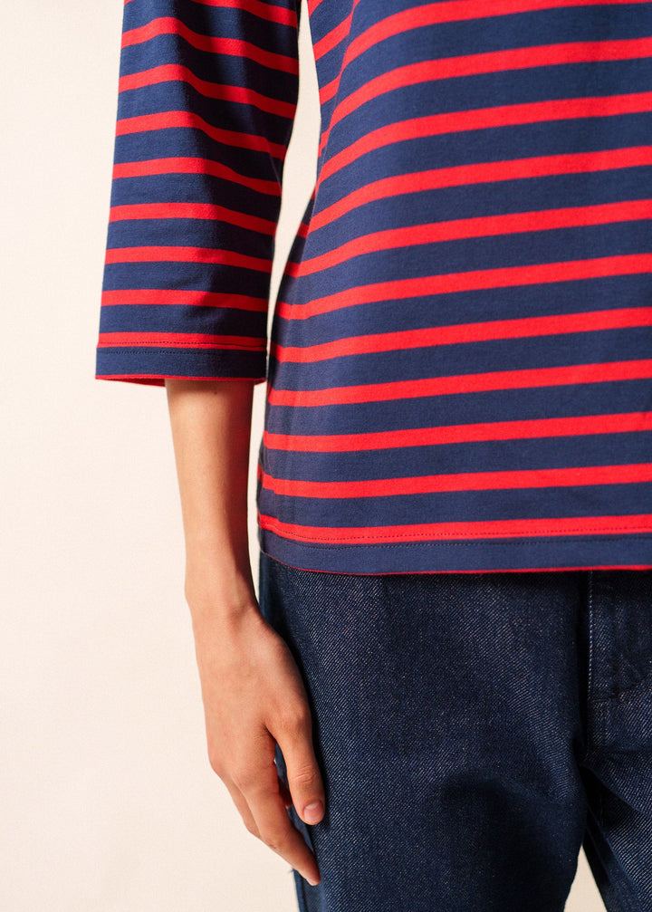 GALATHEE II - Breton Striped Top with ¾ Sleeve (NAVY / RED)