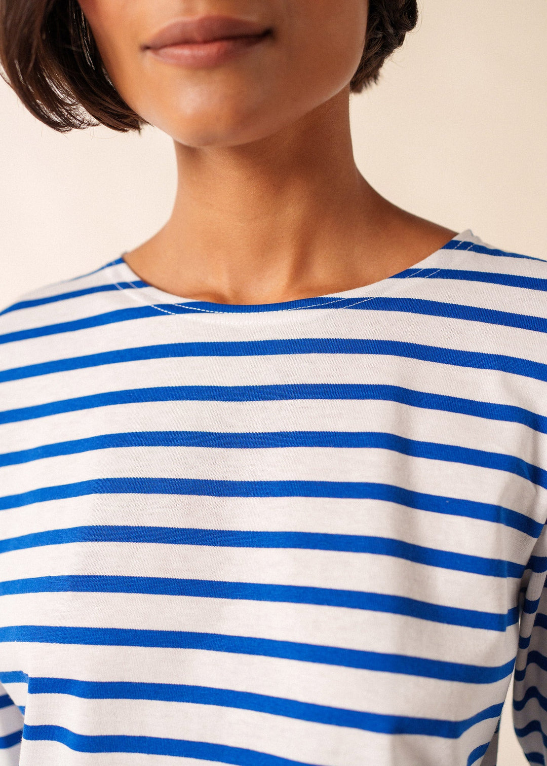 GALATHEE II - Breton Striped Top with ¾ Sleeve (WHITE / ROYAL BLUE)