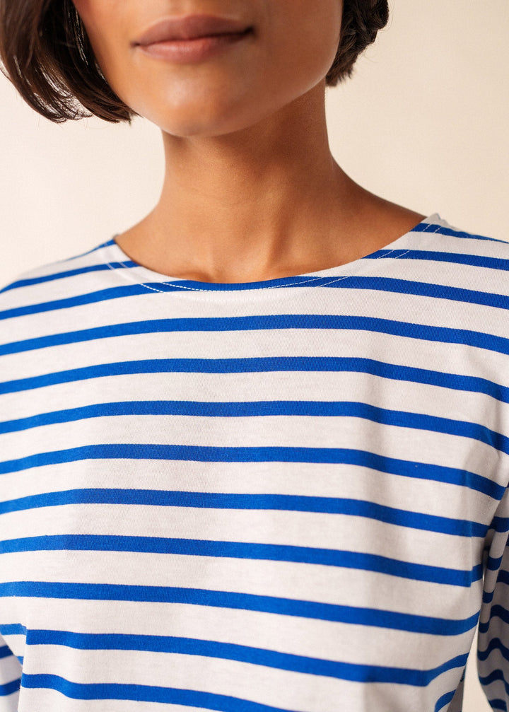 GALATHEE II - Breton Striped Top with ¾ Sleeve (WHITE / ROYAL BLUE)