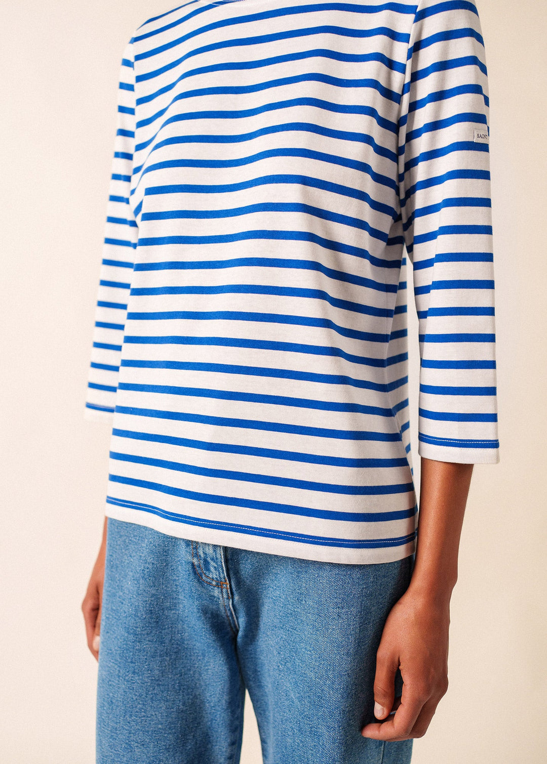 GALATHEE II - Breton Striped Top with ¾ Sleeve (WHITE / ROYAL BLUE)