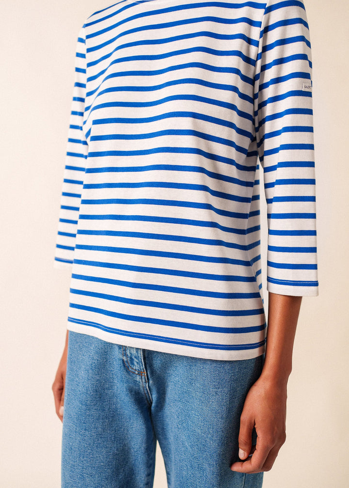 GALATHEE II - Breton Striped Top with ¾ Sleeve (WHITE / ROYAL BLUE)