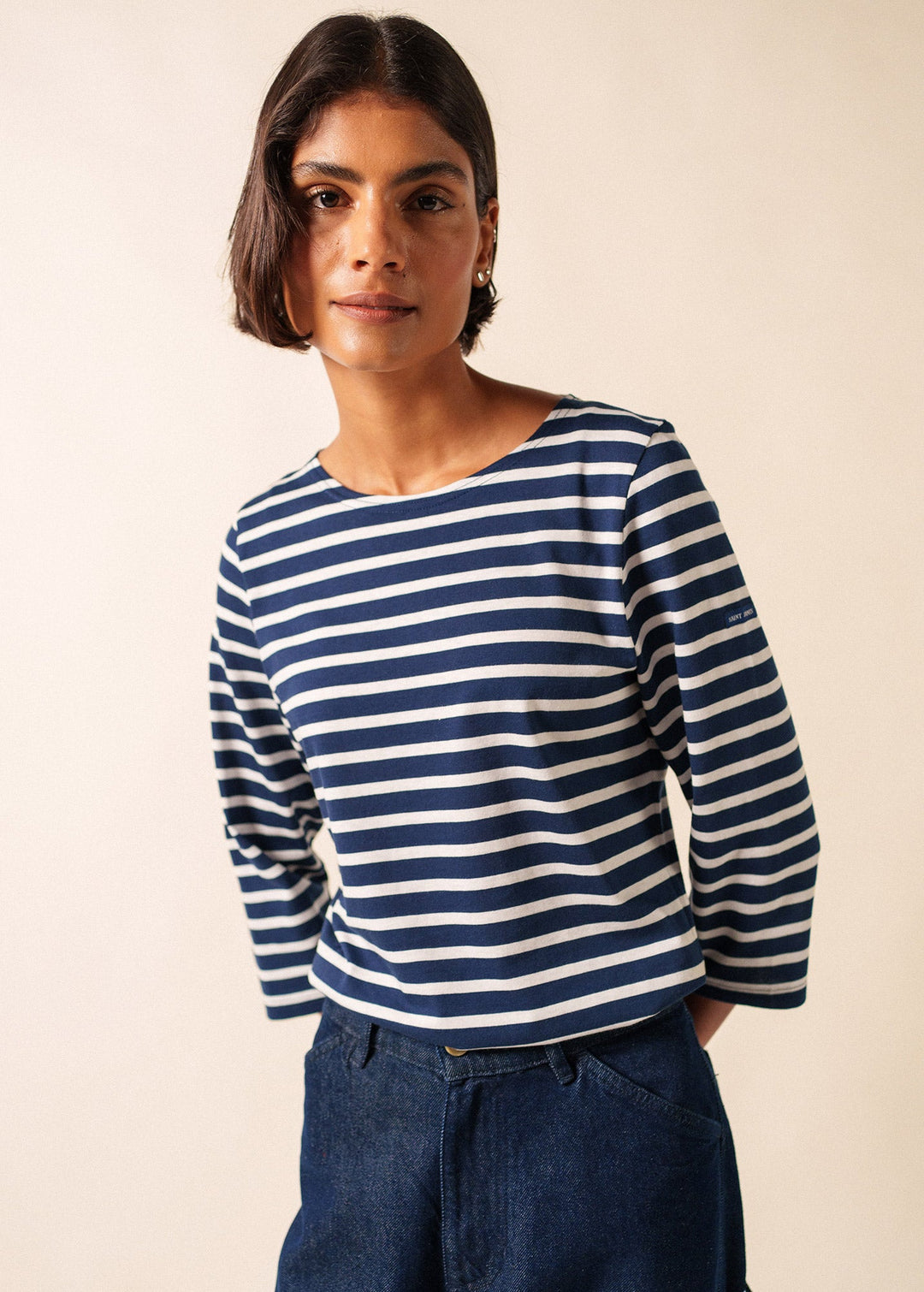 GALATHEE II - Breton Striped Top with ¾ Sleeve (NAVY / WHITE)