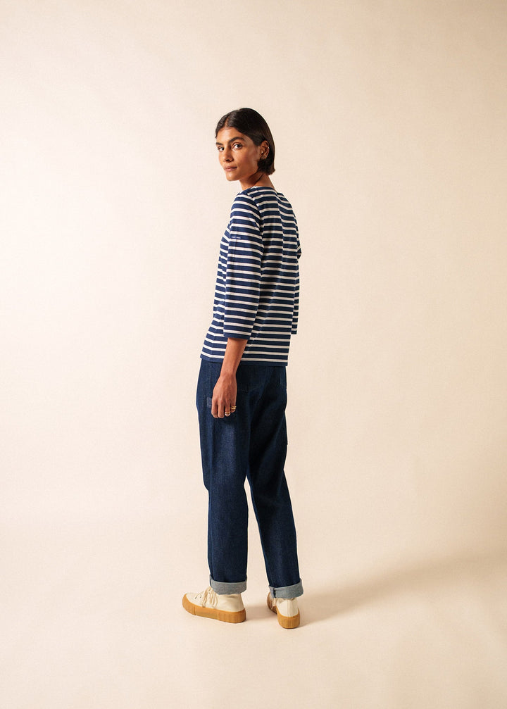 GALATHEE II - Breton Striped Top with ¾ Sleeve (NAVY / WHITE)