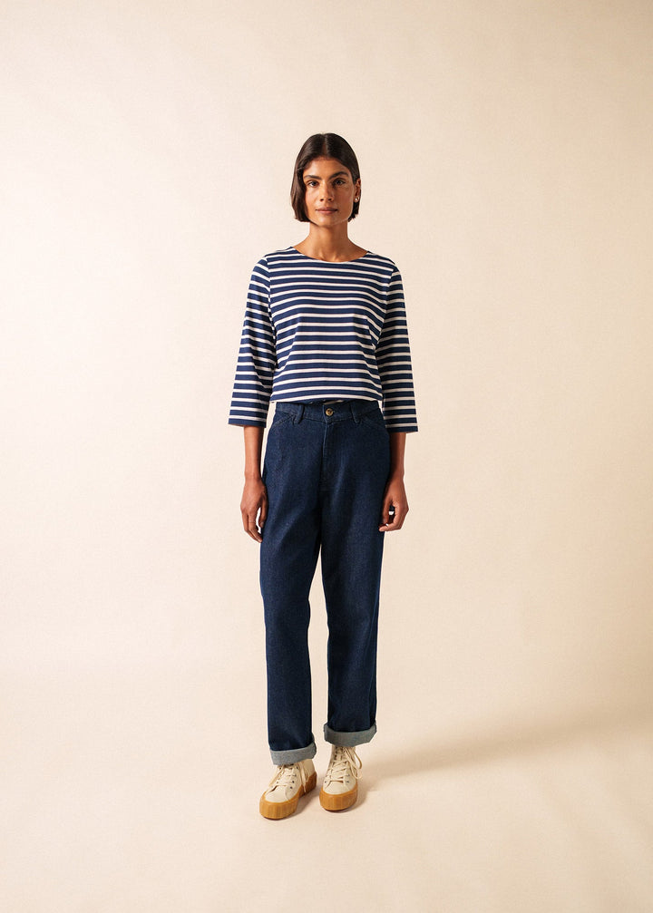 GALATHEE II - Breton Striped Top with ¾ Sleeve (NAVY / WHITE)