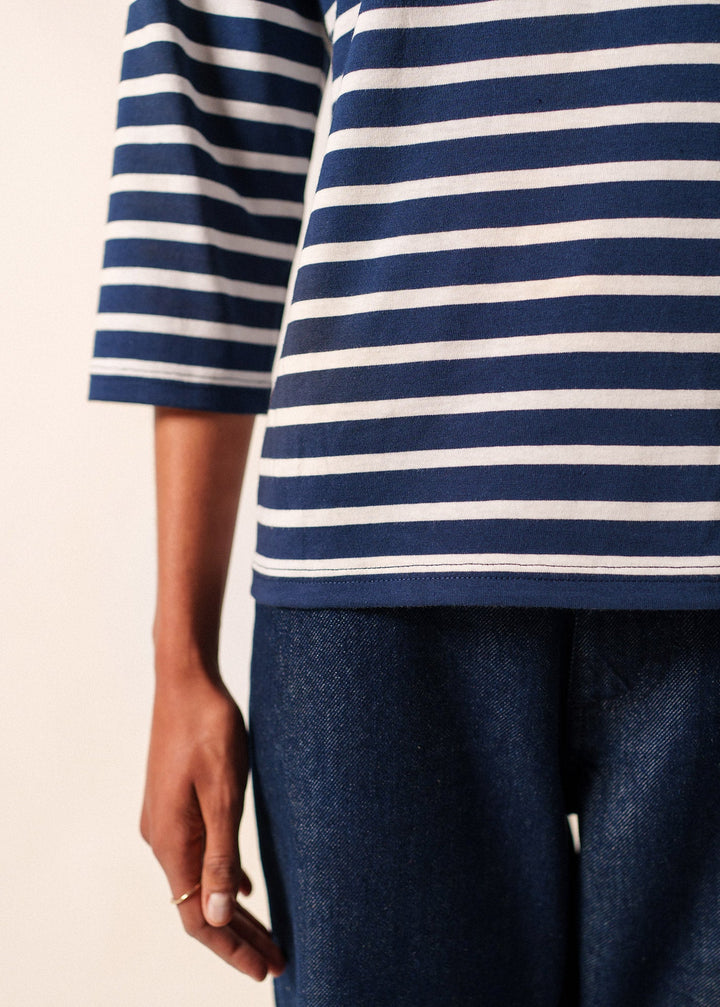 GALATHEE II - Breton Striped Top with ¾ Sleeve (NAVY / WHITE)