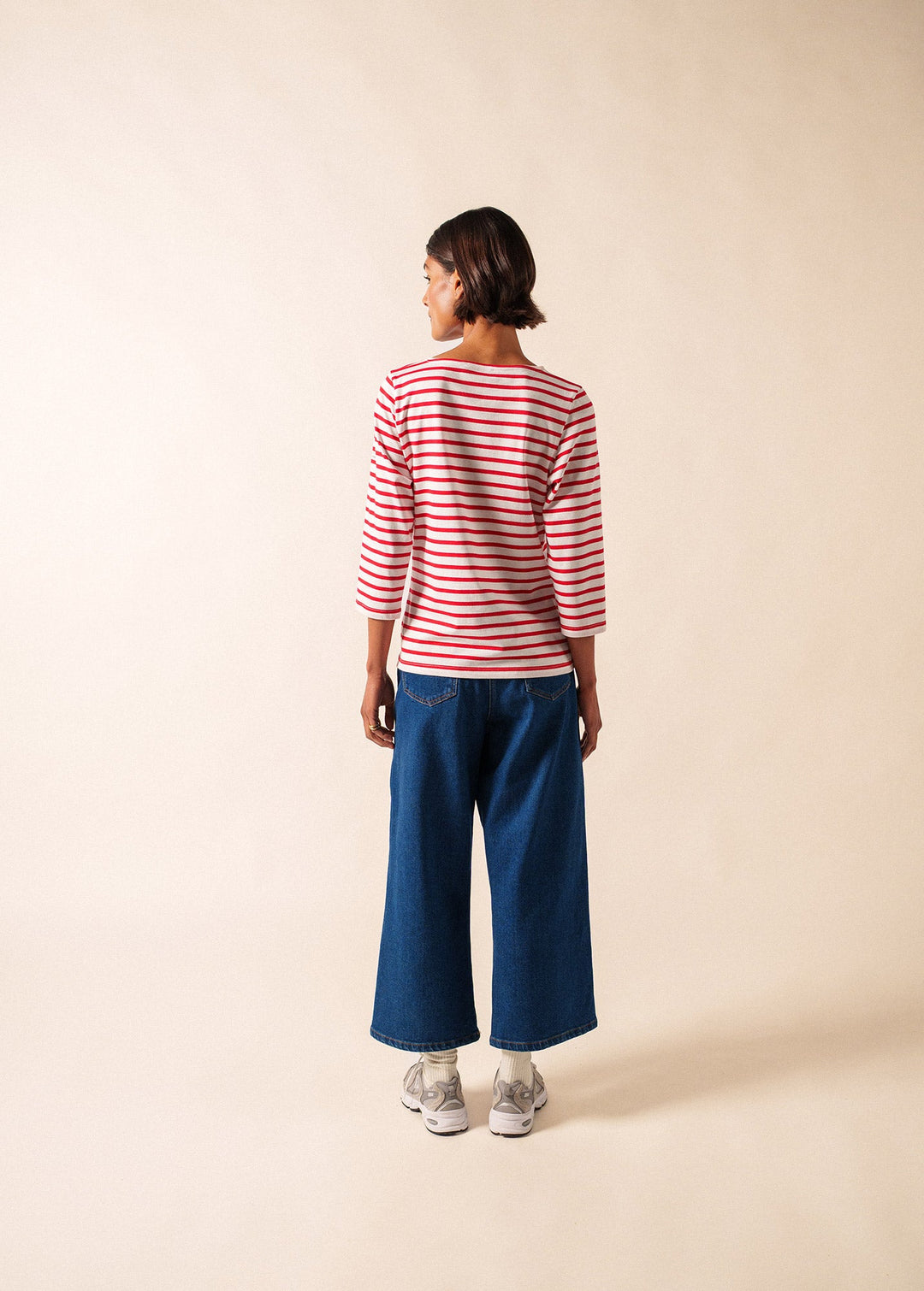 GALATHEE II - Breton Striped Top with ¾ Sleeve (WHITE / RED)