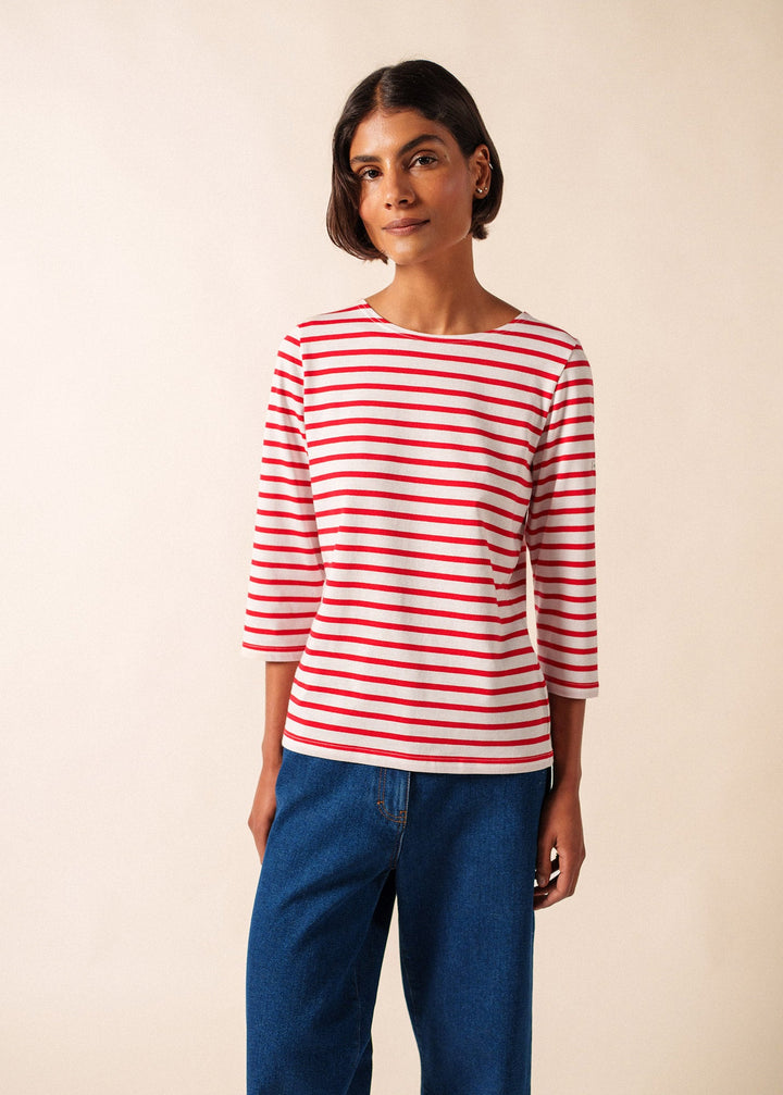 GALATHEE II - Breton Striped Top with ¾ Sleeve (WHITE / RED)
