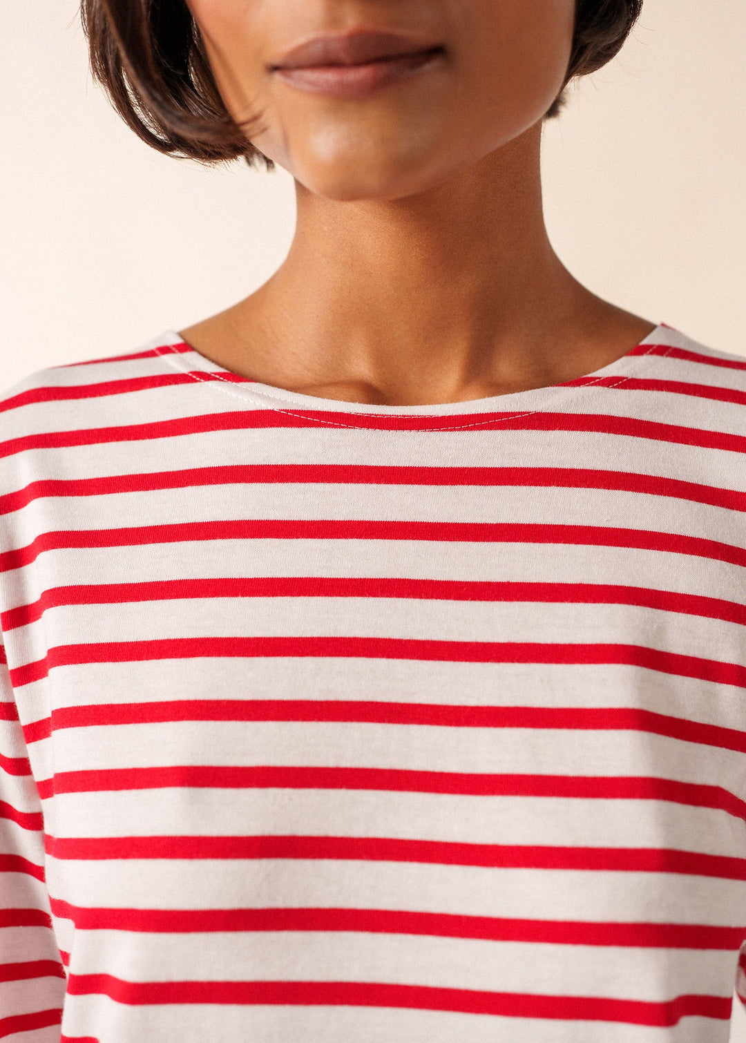 GALATHEE II - Breton Striped Top with ¾ Sleeve (WHITE / RED)