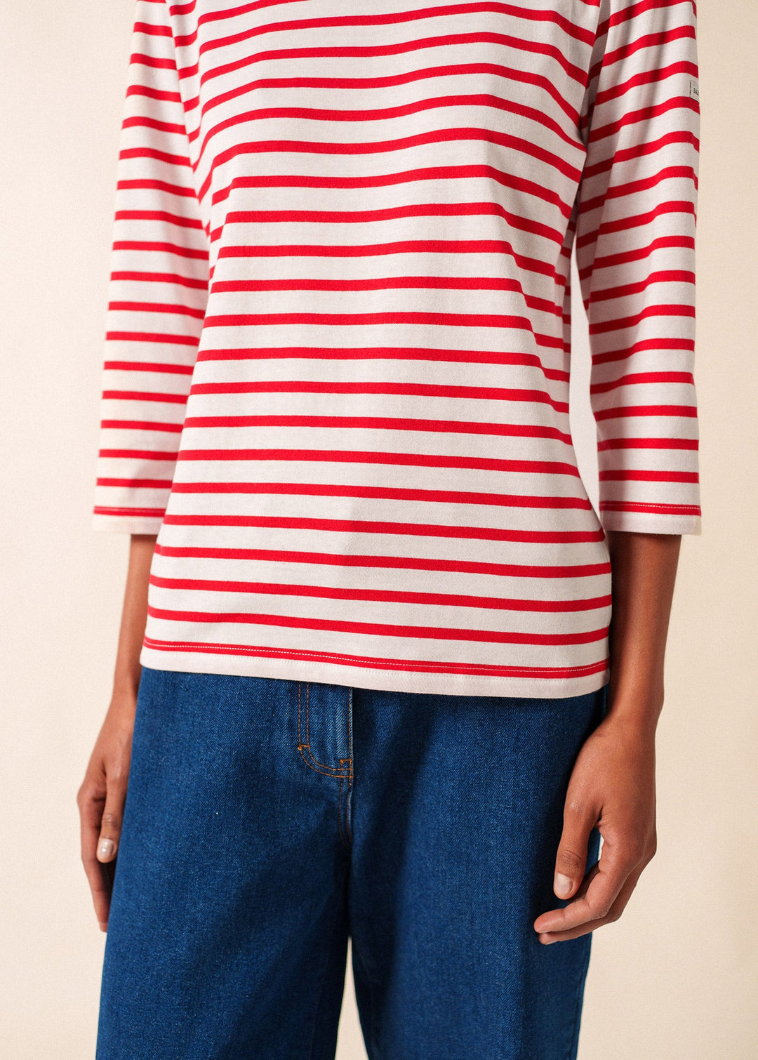 GALATHEE II - Breton Striped Top with ¾ Sleeve (WHITE / RED)