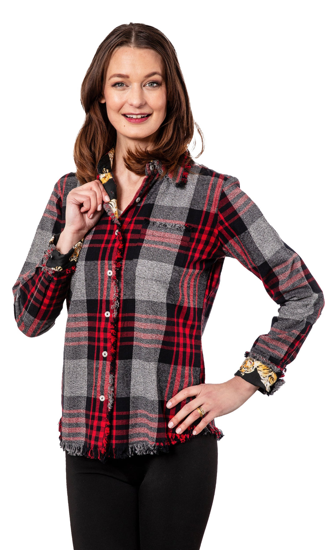 Cape Cod Tunic Grey Red Flannel Yarndye