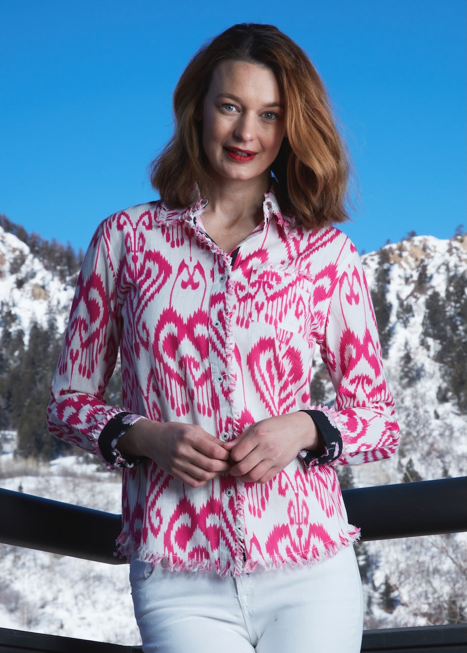 Cape Cod Tunic Pink White Ikat