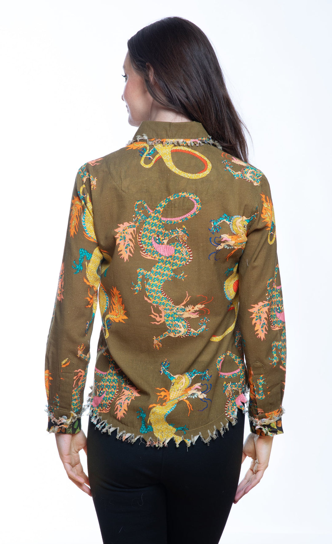Cape Cod Top Olive Dragon Print