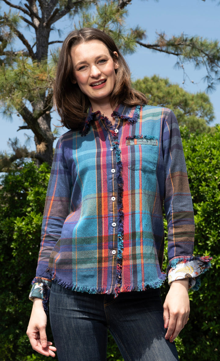 Cape Cod Top Blue and Violet Yarn-Dyed Plaid