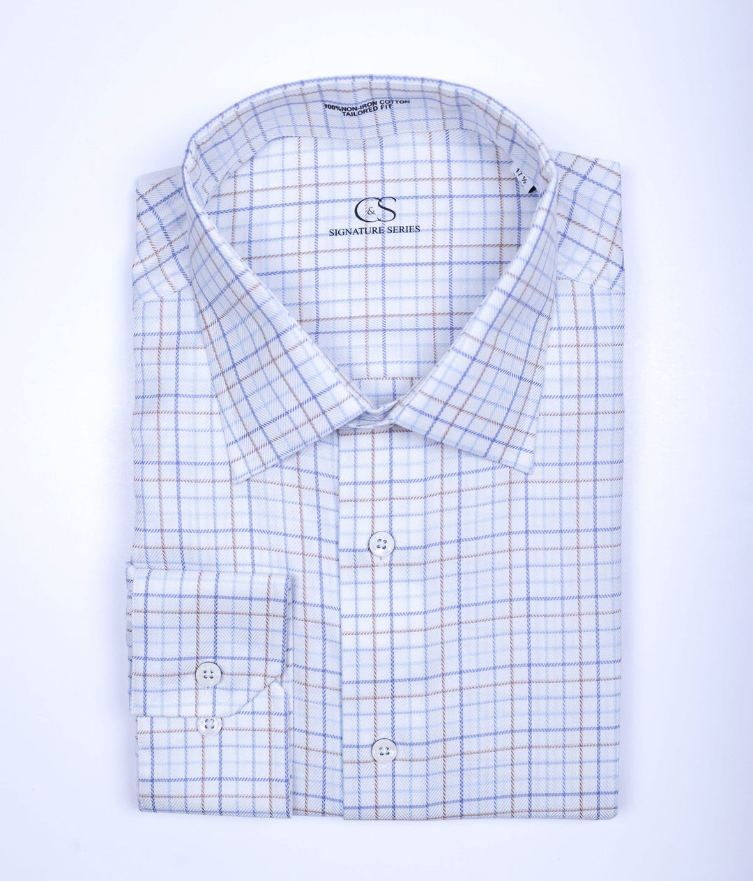 CREAM/SKY BLUE AND TAUPE CHECK SHIRT