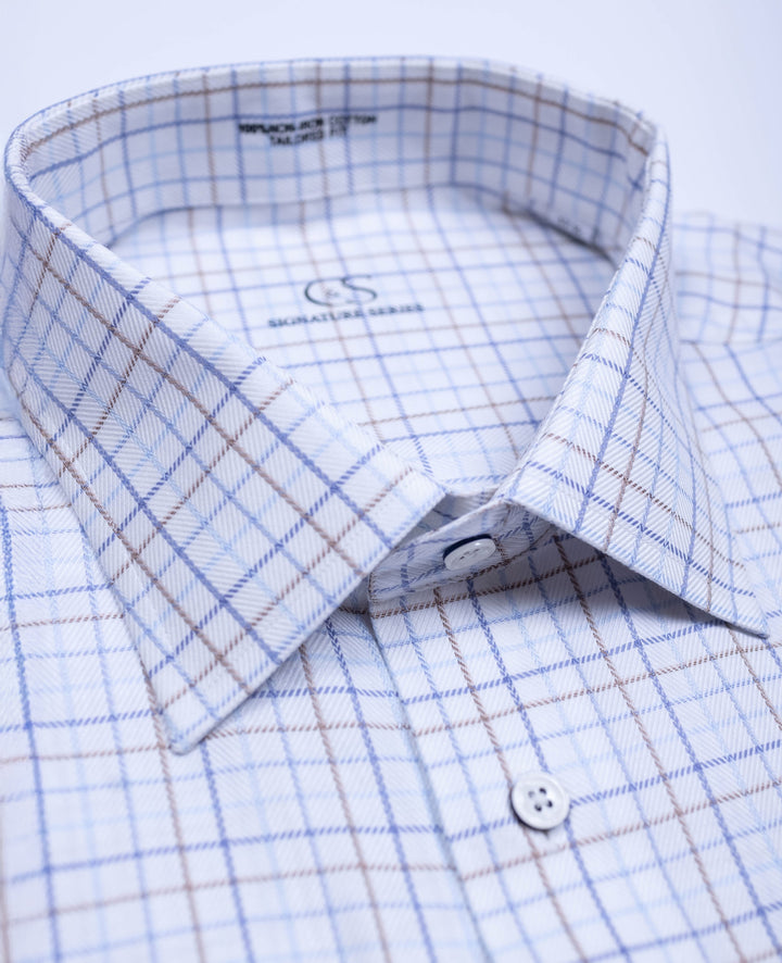 CREAM/SKY BLUE AND TAUPE CHECK SHIRT