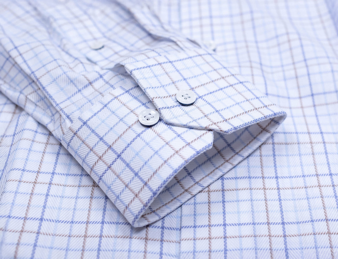 CREAM/SKY BLUE AND TAUPE CHECK SHIRT