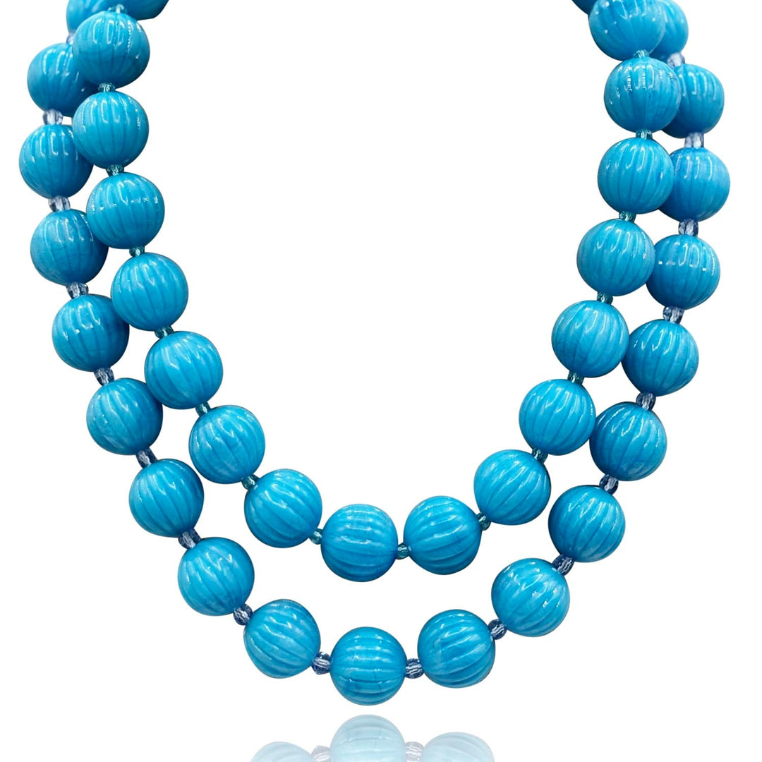 Vicenza Turquoise Carved Sixteen Inch Melon Bead Necklace