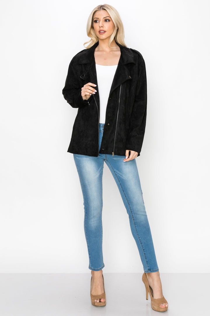 Jemi Stretch Suede Moto Jacket