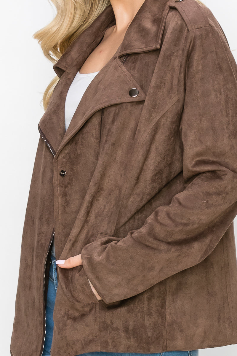 Jemi Stretch Suede Moto Jacket