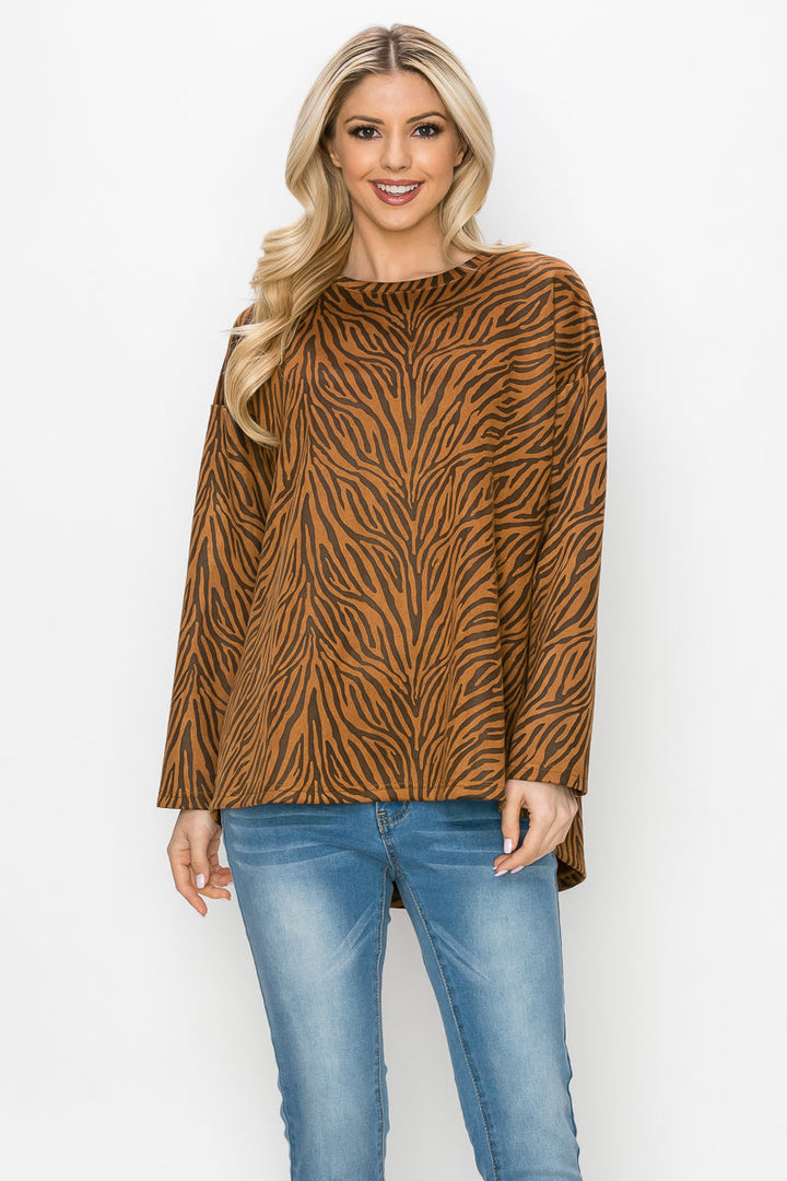 Alcee Stretch Suede Animal Print Top