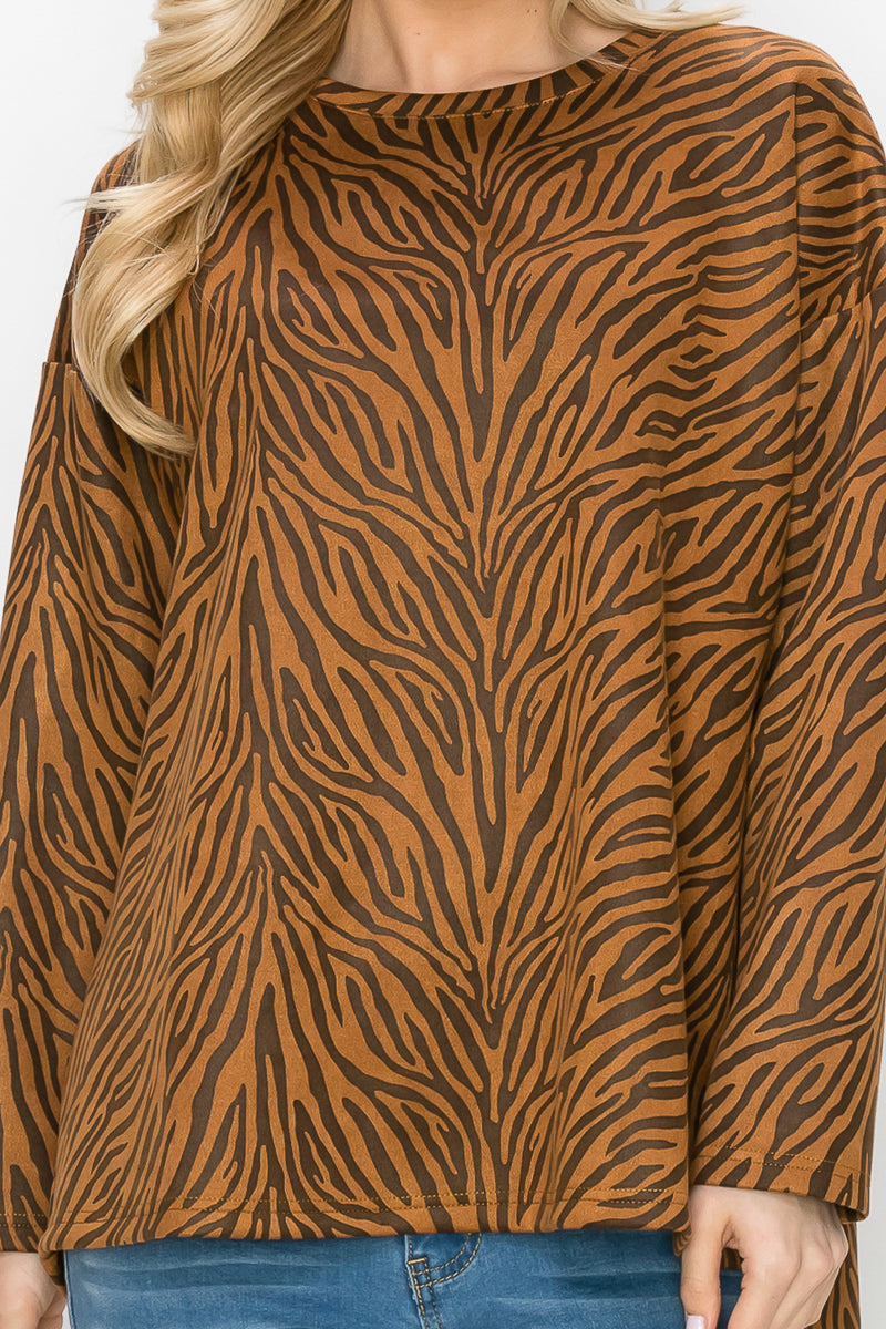 Alcee Stretch Suede Animal Print Top