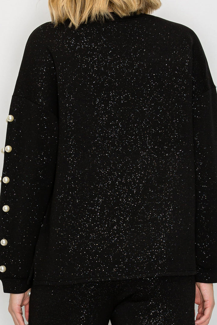 Katri Stretch French Scuba Pearl Top with Glitter