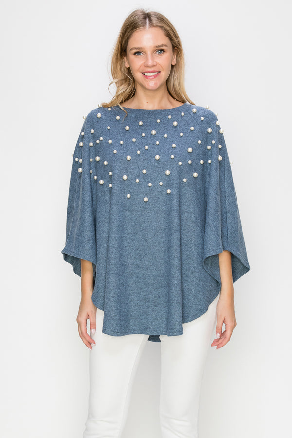 Shelia Stretch Knit Pearl Poncho