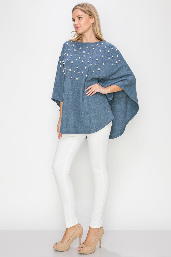 Shelia Stretch Knit Pearl Poncho