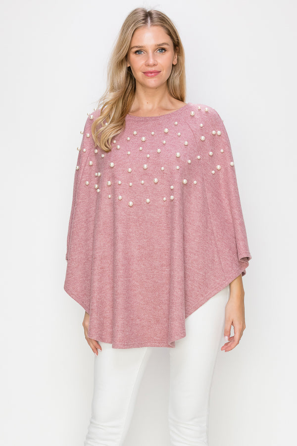 Shelia Stretch Knit Pearl Poncho