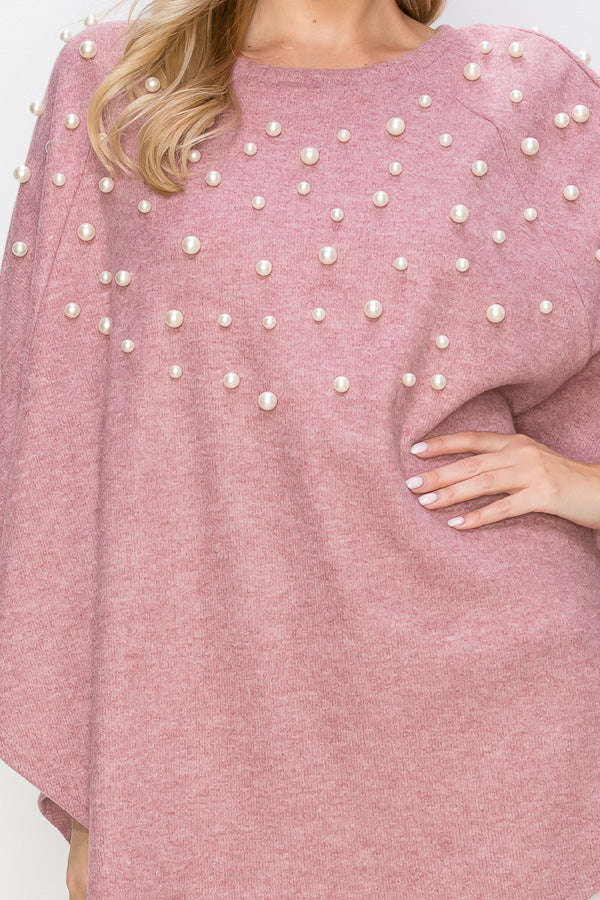 Shelia Stretch Knit Pearl Poncho
