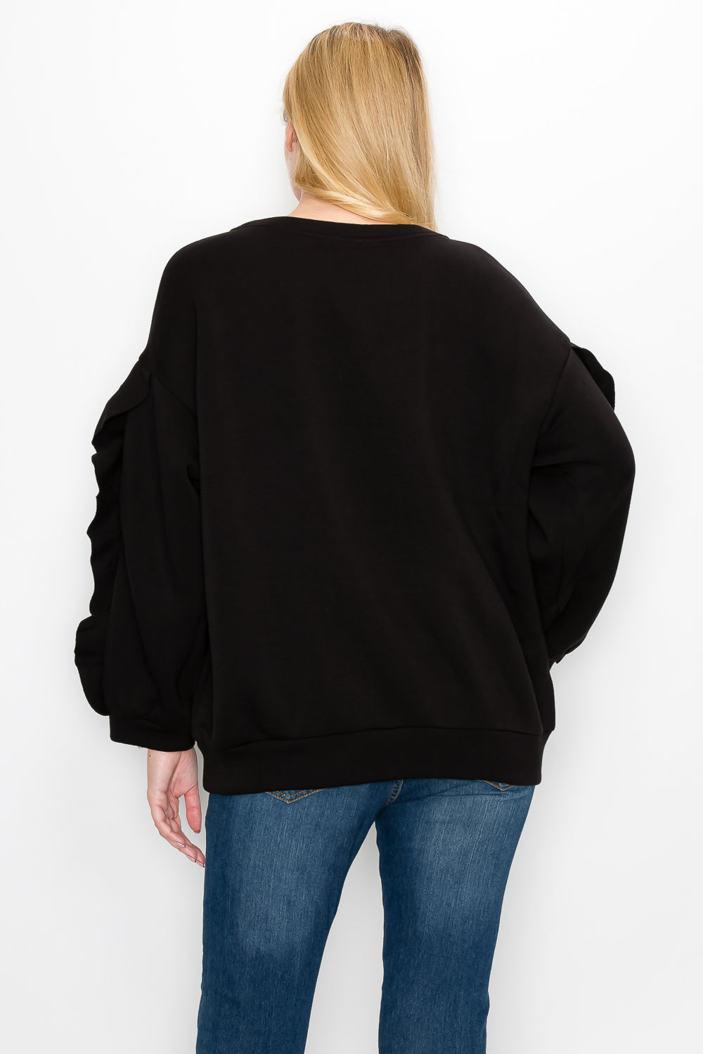 Ferra Stretch French Scuba Top with Ruffled Zipper Sleeves