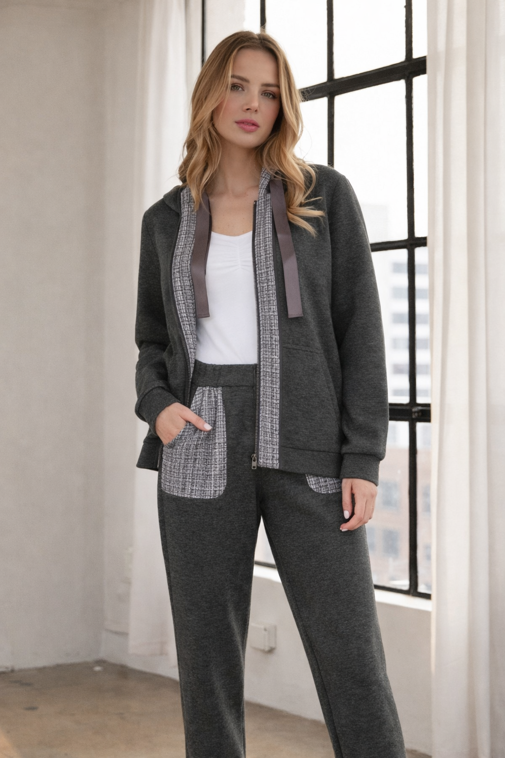 Faiza Stretch French Scuba with Tweed